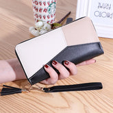 Women's Trendy Wallet with Long Tassel Contrasting Color Zipper Hand-Held Bag Large Capacity Wallet