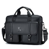 Men's Briefcase Genuine Leather with Double Front Pockets. Large Capacity Computer Bag. Crossover Handbag