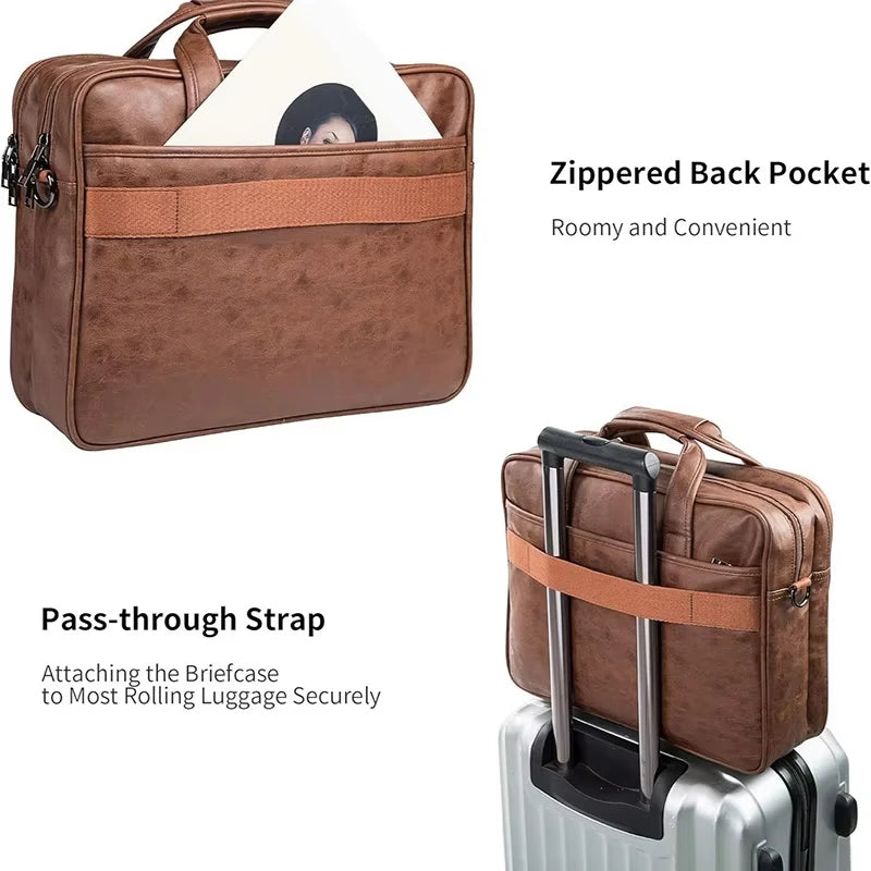 Men's 15.6 Inch Laptop Crossbody Bag PU Leather Shoulder Backpack Suitable for Business, Casual and Travel Use