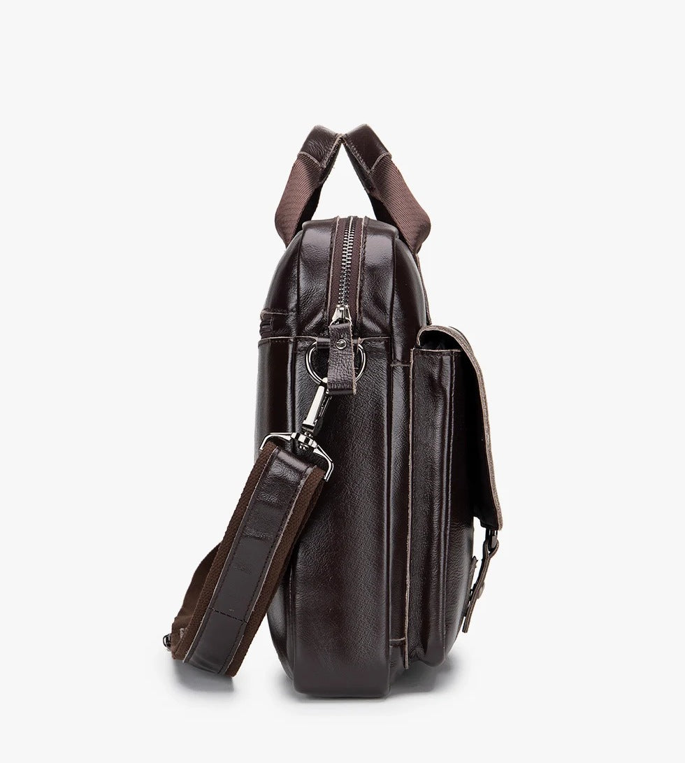 Men's Genuine Leather Briefcase - 15.6" Laptop Bag with Double Front Pockets