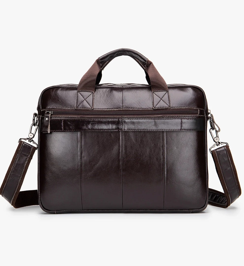 Men's Genuine Leather Briefcase - 15.6" Laptop Bag with Double Front Pockets