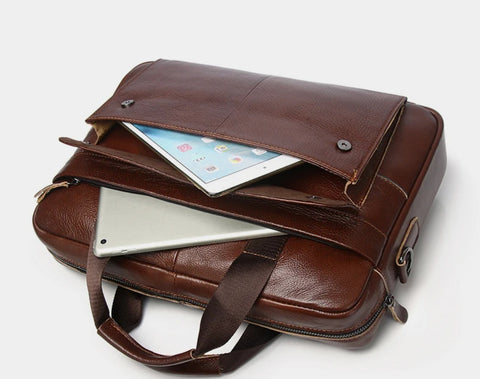 Men's Genuine Leather Briefcase - 15.6 Inch Laptop Bag
