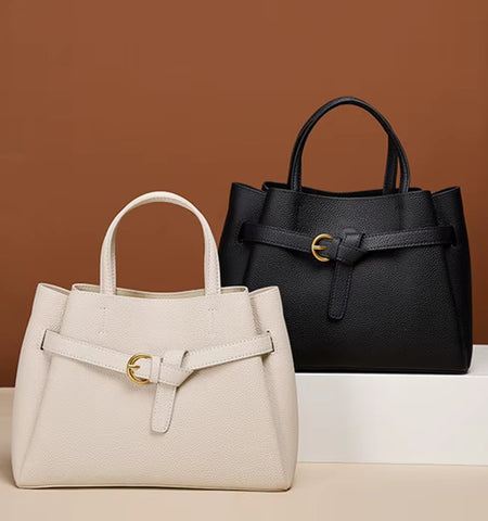 Luxury Genuine Leather Handbag – Elegant Top‑Handle Textured Designer Style Bag