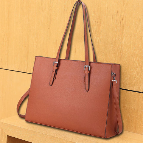 Ladies 15.6 Inch Notebook Tote Bag PU Leather Laptop Multi pocket Large Capacity Waterproof Women Business Travel Handbag