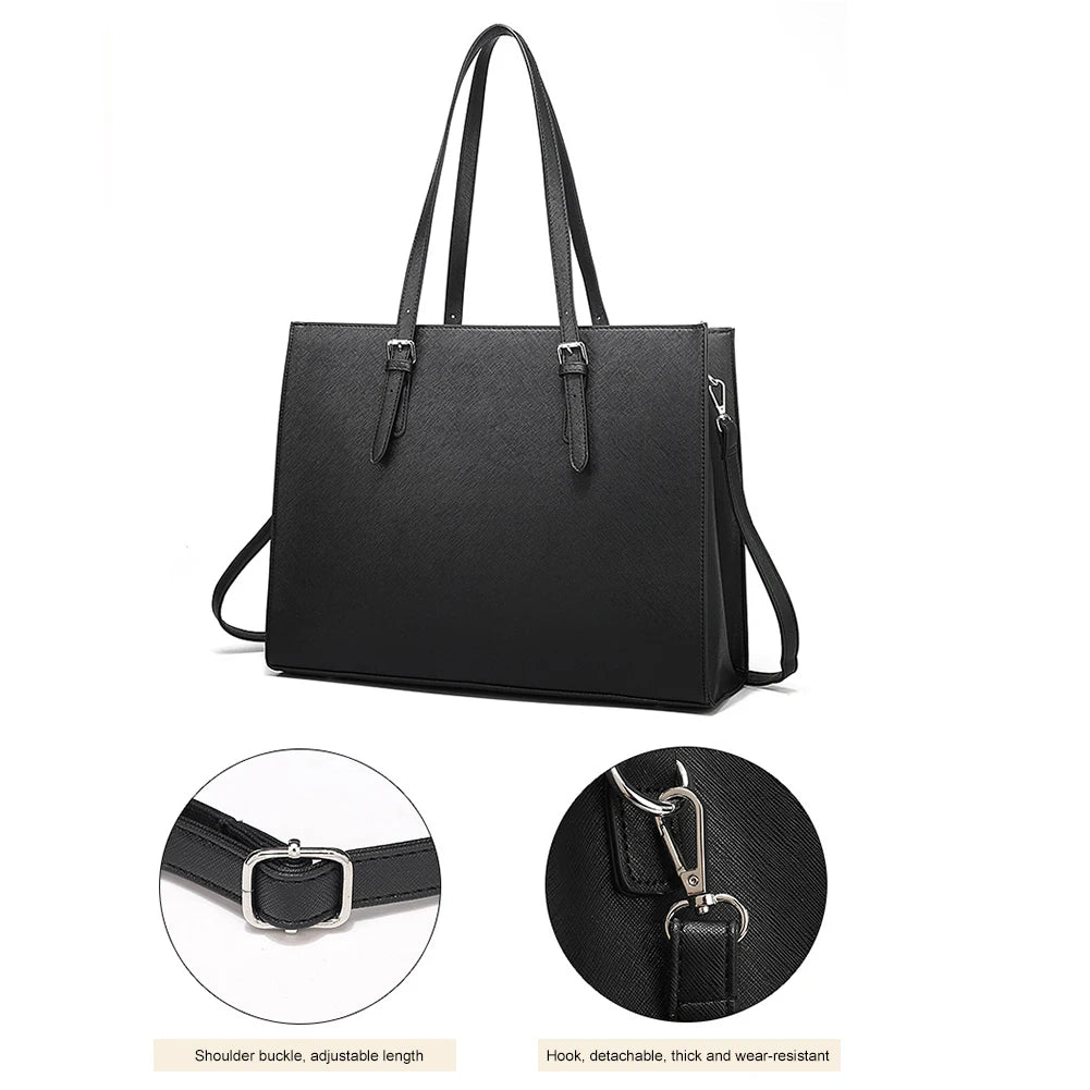 Ladies 15.6 Inch Notebook Tote Bag PU Leather Laptop Multi pocket Large Capacity Waterproof Women Business Travel Handbag