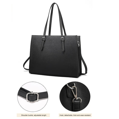 Ladies 15.6 Inch Notebook Tote Bag PU Leather Laptop Multi pocket Large Capacity Waterproof Women Business Travel Handbag