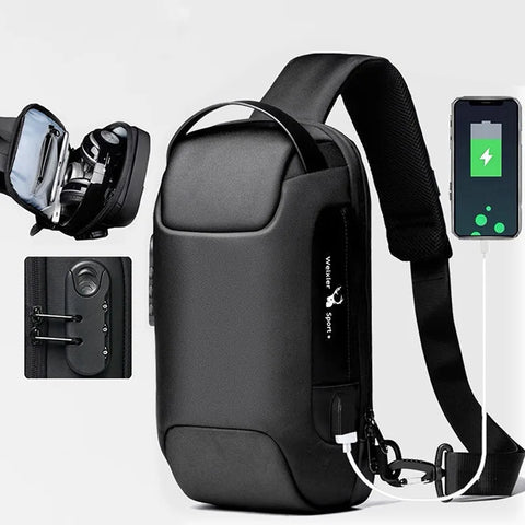 MEN'S USB Crossbody Bag Anti-Theft Shoulder Bags Waterproof Multifunction Short Travel Messenger Chest Pack