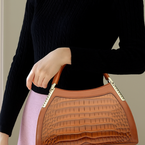 Women's Shoulder Crossbody Handbag - Luxury Crocodile Design