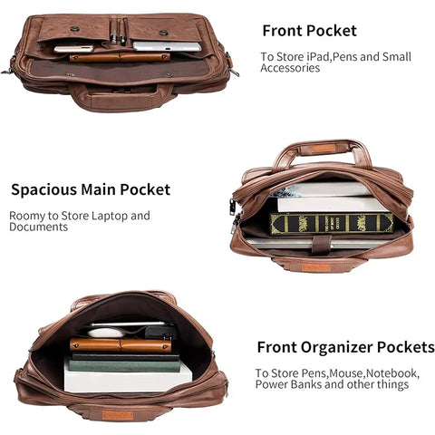 Men's 15.6 Inch Laptop Crossbody Bag PU Leather Shoulder Backpack Suitable for Business, Casual and Travel Use