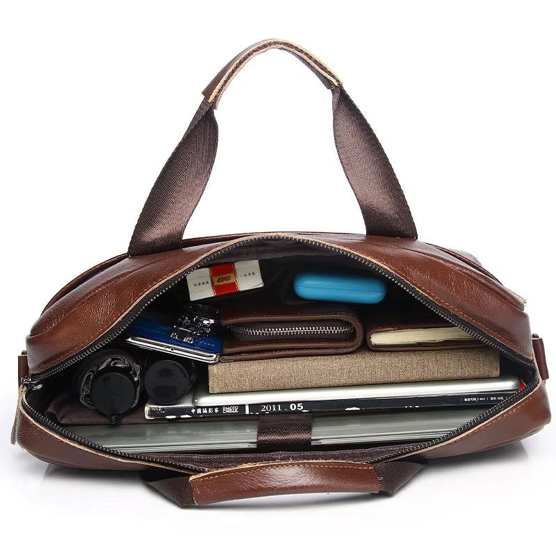 2025 Genuine Leather Briefcase for Men Briefcase Bag 15.6 Inch Laptop Business Bag Office Use