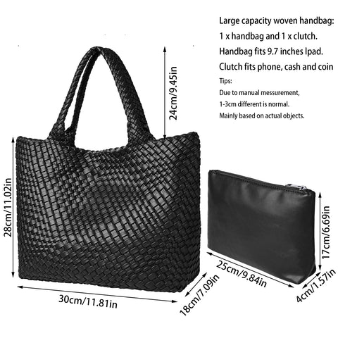 Woven Tote Bag Womens Purse Vegan Leather Shoulder Handbags - Fashion Summer Beach Tote Bags - Large Travel Totes