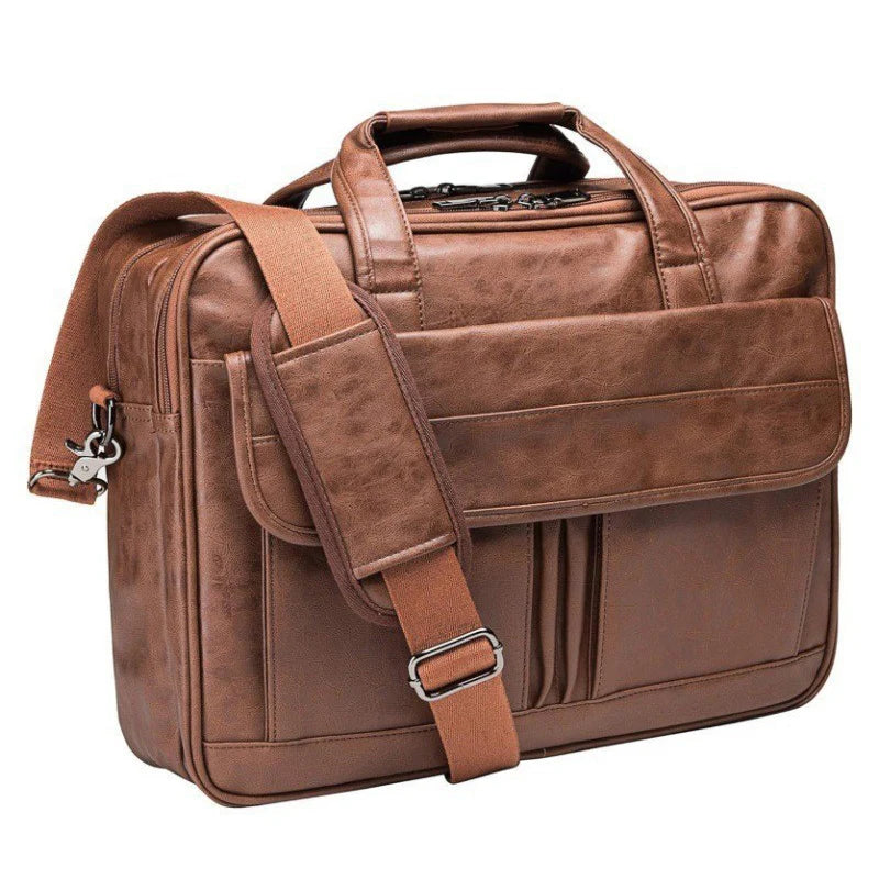Men's 15.6 Inch Laptop Crossbody Bag PU Leather Shoulder Backpack Suitable for Business, Casual and Travel Use