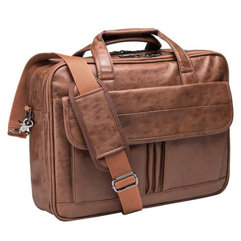Men's 15.6 Inch Laptop Crossbody Bag PU Leather Shoulder Backpack Suitable for Business, Casual and Travel Use