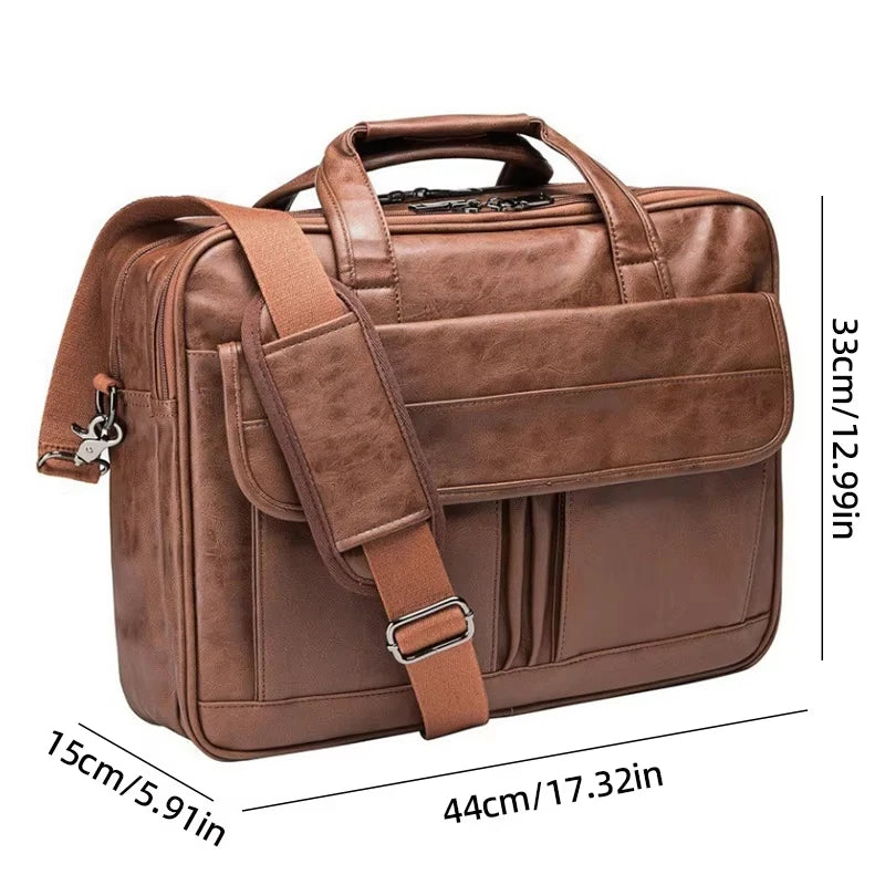 Men's 15.6 Inch Laptop Crossbody Bag PU Leather Shoulder Backpack Suitable for Business, Casual and Travel Use