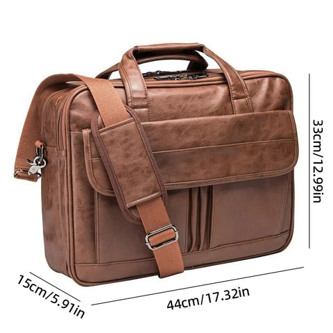 Men's 15.6 Inch Laptop Crossbody Bag PU Leather Shoulder Backpack Suitable for Business, Casual and Travel Use