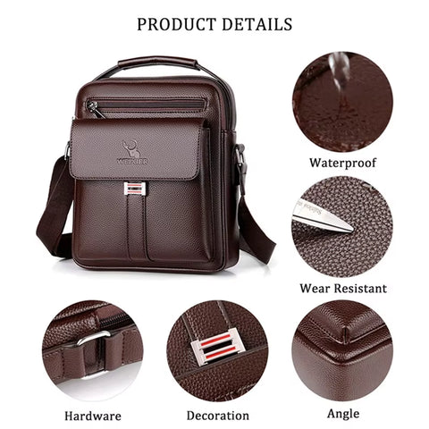 Men's HQ PU Leather Bag Crossbody Shoulder Bag Tote Fashion Business Use Suitable for 9.1 inch IPAD Messenger Bag 