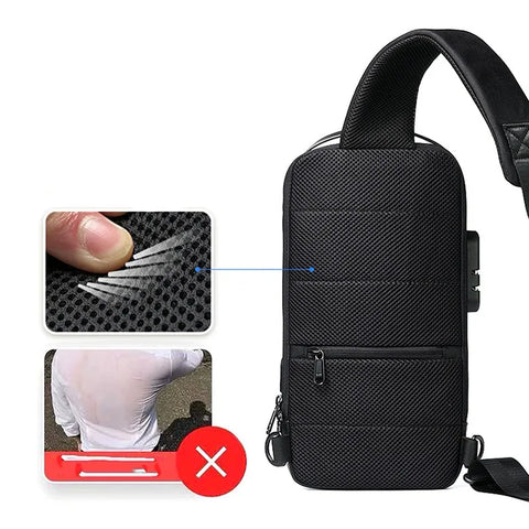 MEN'S USB Crossbody Bag Anti-Theft Shoulder Bags Waterproof Multifunction Short Travel Messenger Chest Pack