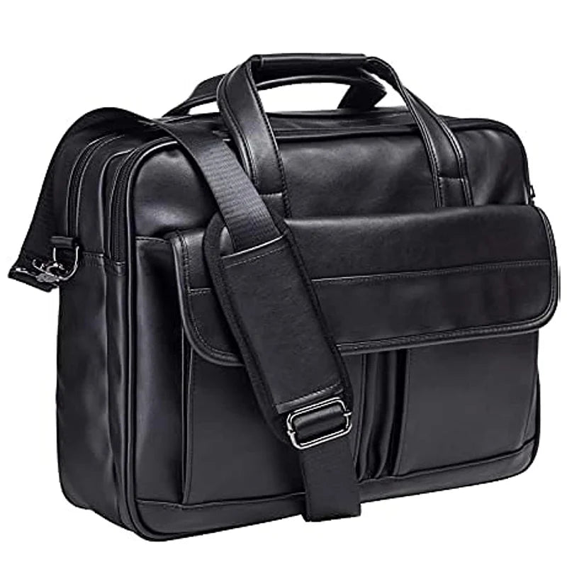 Men's 15.6 Inch Laptop Crossbody Bag PU Leather Shoulder Backpack Suitable for Business, Casual and Travel Use