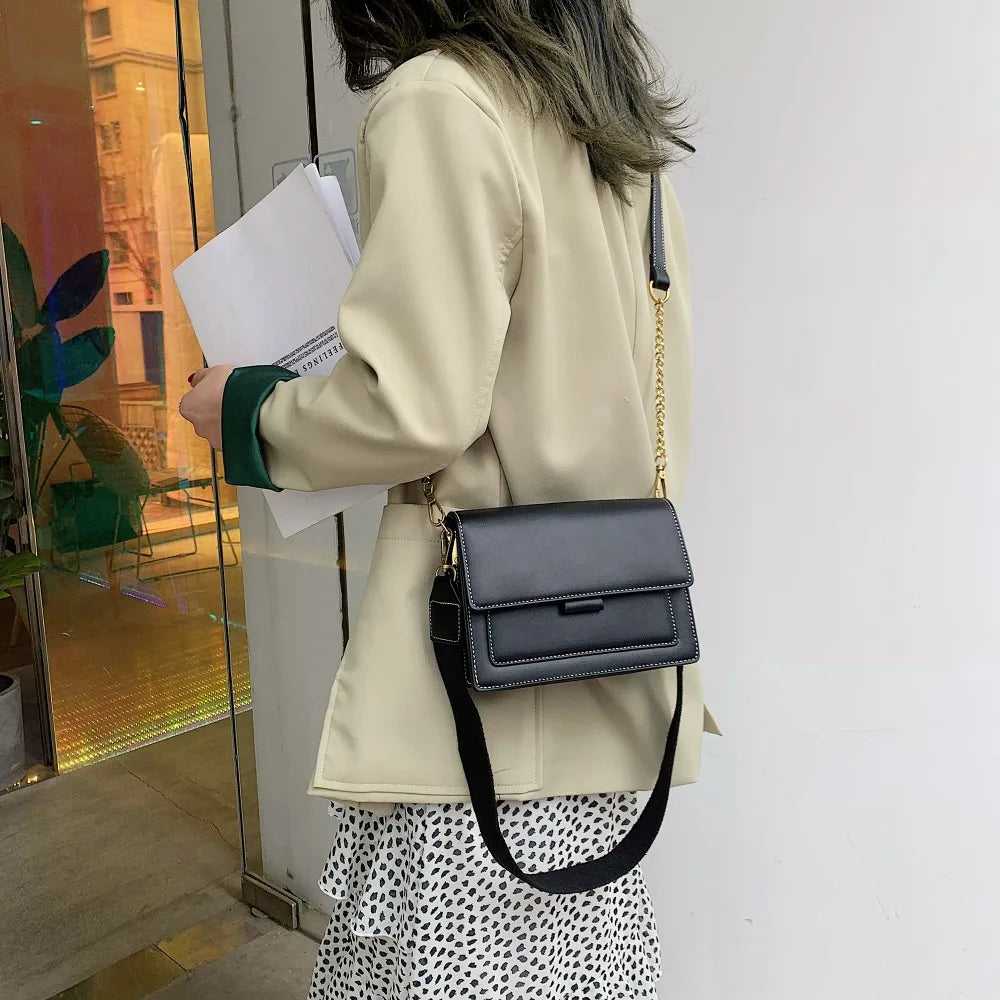 Crossbody Bag - Shoulder Flap Bag with Contrast Color  