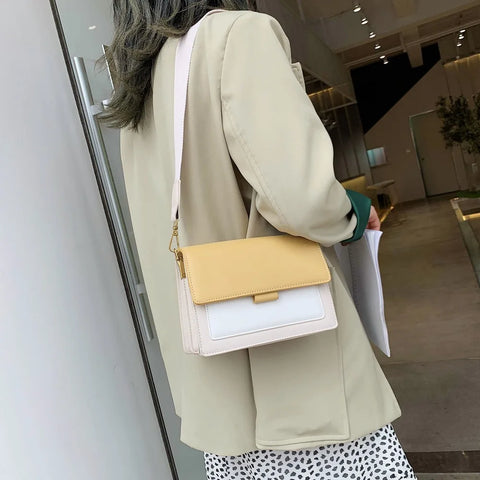 Crossbody Bag - Shoulder Flap Bag with Contrast Color  