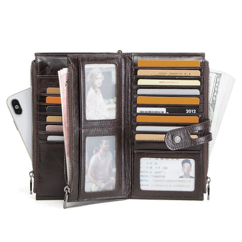 Men & Women Genuine Leather Wallet - Long Wallet for Cell Phone, Coin Purse, Travel Bag, Money Bag, Passport Holder