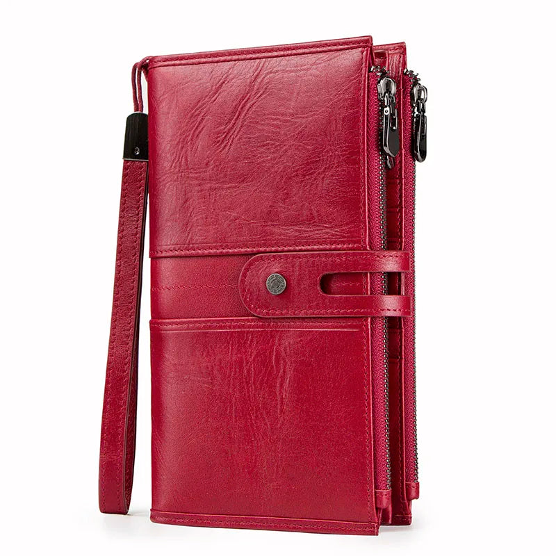 Men & Women Genuine Leather Wallet - Long Wallet for Cell Phone, Coin Purse, Travel Bag, Money Bag, Passport Holder