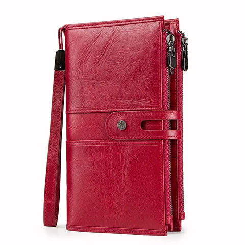 Men & Women Genuine Leather Wallet - Long Wallet for Cell Phone, Coin Purse, Travel Bag, Money Bag, Passport Holder