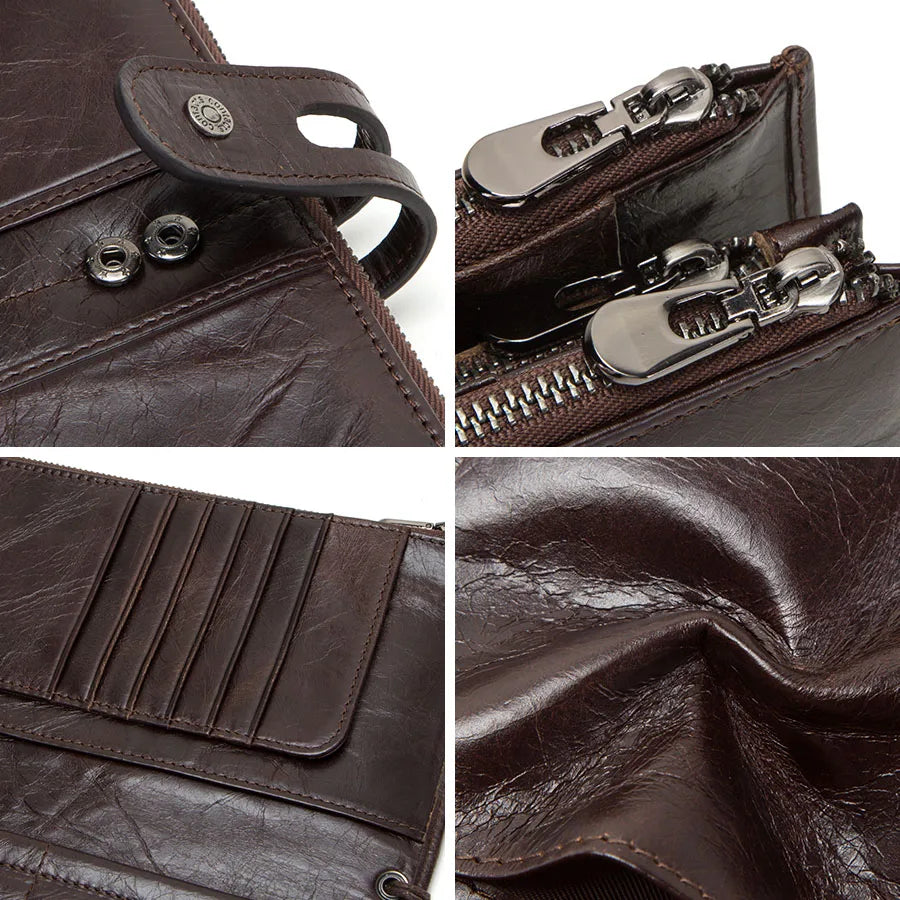 Men & Women Genuine Leather Wallet - Long Wallet for Cell Phone, Coin Purse, Travel Bag, Money Bag, Passport Holder