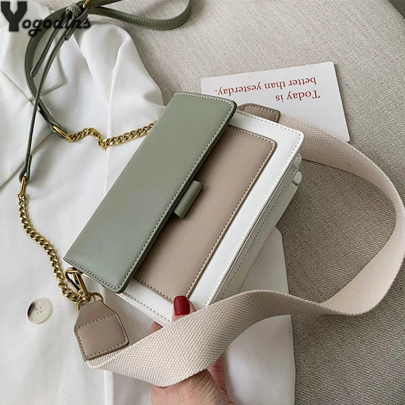 Crossbody Bag - Shoulder Flap Bag with Contrast Color  