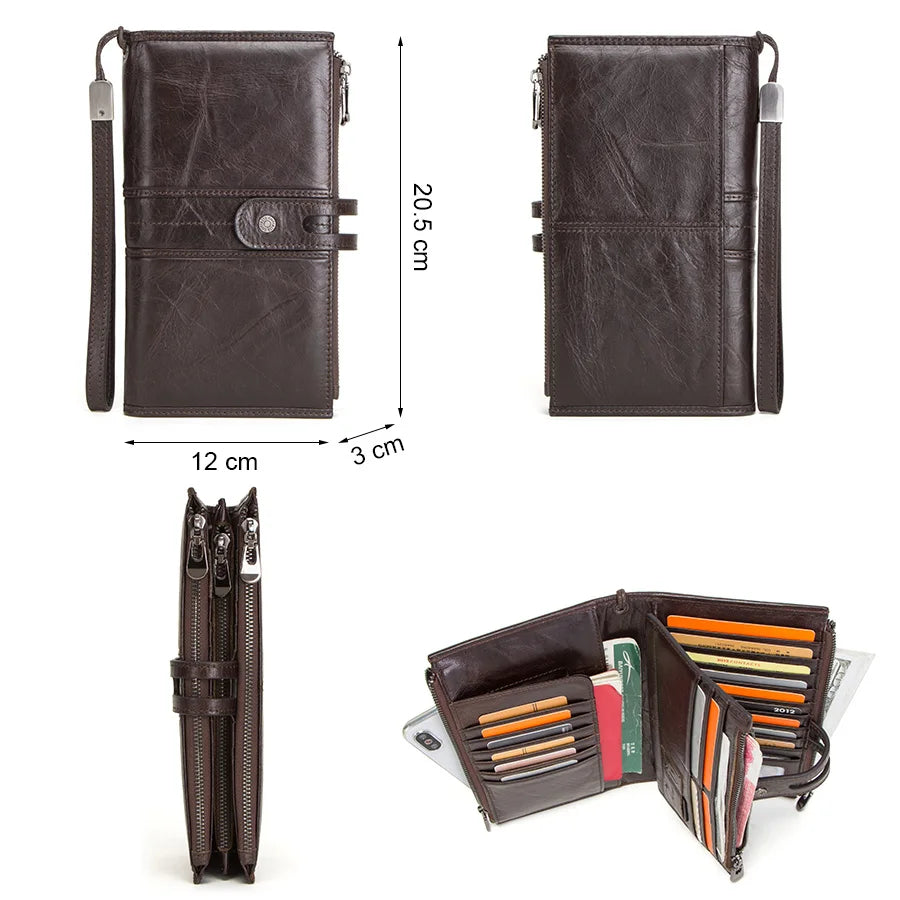 Men & Women Genuine Leather Wallet - Long Wallet for Cell Phone, Coin Purse, Travel Bag, Money Bag, Passport Holder