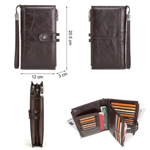 Men & Women Genuine Leather Wallet - Long Wallet for Cell Phone, Coin Purse, Travel Bag, Money Bag, Passport Holder