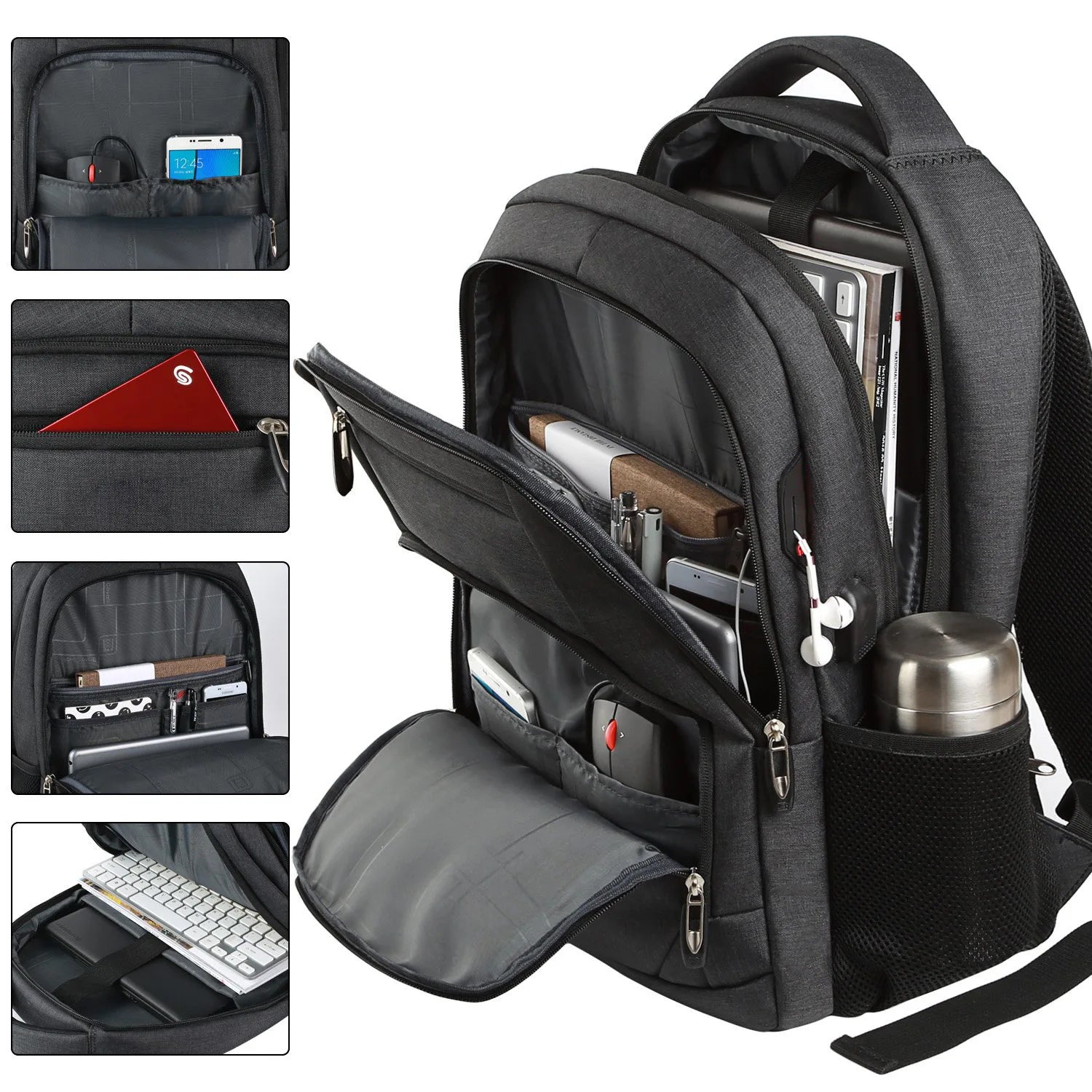 Large Capacity Men Backpack. Suitable for 15.6 Inch Laptop, IPAD or Tablet. Highly versatile use as Travel, Urban, Business, School, Casual, Outdoor and Sports bag. Ergonomic design, USB Port, durable material, water resistant.