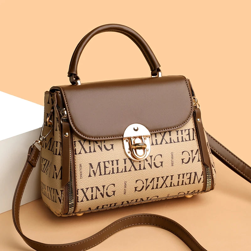 Fashionable Handbag with Locks. Square Crossbody Bag. 