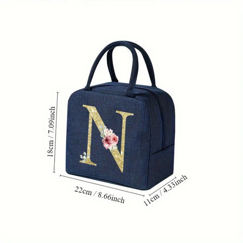 Student Lunch Bag - Letter Written Bento Bag, Teddy Bear, Oxford, Cloth Waterproof Material, Insulated Lunch Box Bag, Office Lunch Bag