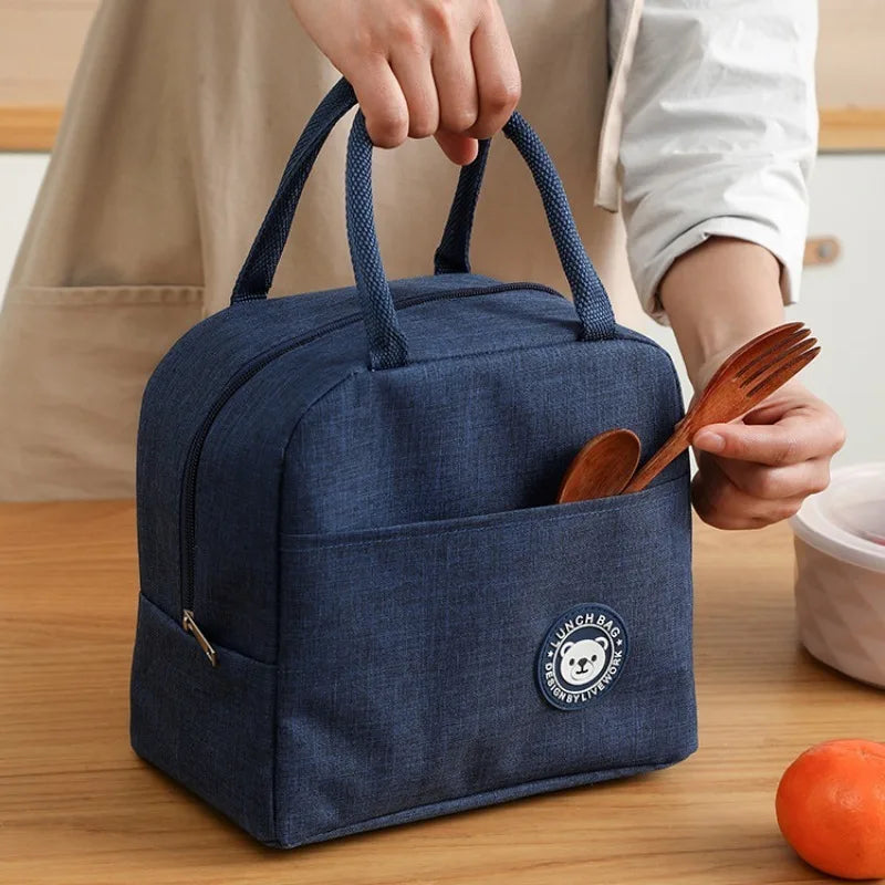 Student Lunch Bag - Letter Written Bento Bag, Teddy Bear, Oxford, Cloth Waterproof Material, Insulated Lunch Box Bag, Office Lunch Bag