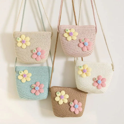 Girls' Shoulder Bag - Straw Braided Woven Bag