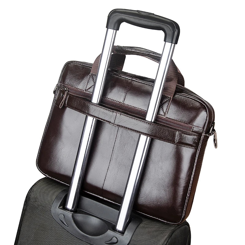 Men's Briefcase Genuine Leather with Double Front Pockets. Large Capacity Computer Bag. Crossover Handbag