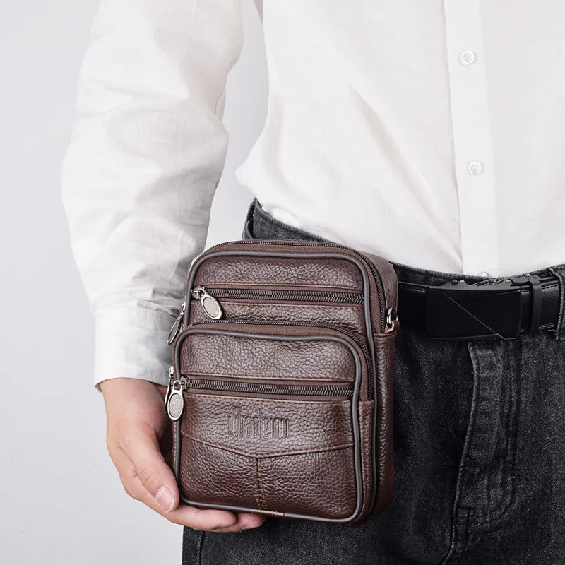 Men's Genuine Leather Crossbody Shoulder Bags High Quality Tote Fashion Business Man Messenger Bag Leather Bags Fanny Pack