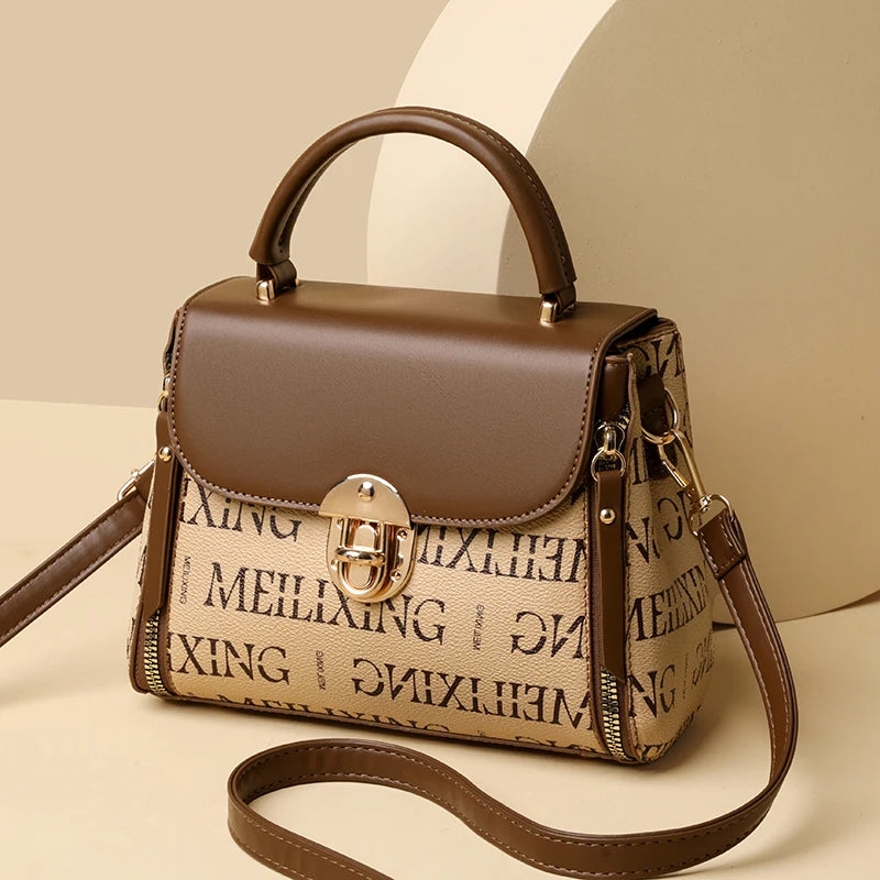 Fashionable Handbag with Locks. Square Crossbody Bag. 