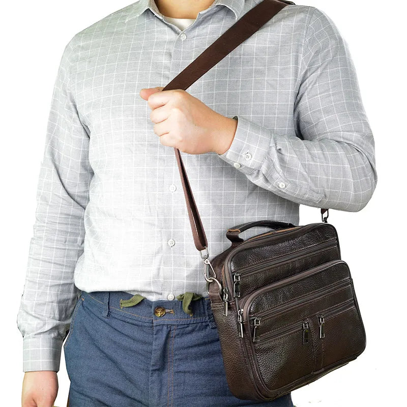 Genuine Leather Men Messenger Bag - Retro Crossbody Bag