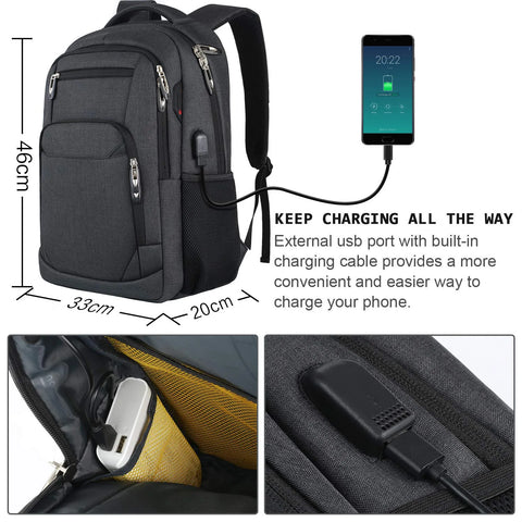 Large Capacity Men Backpack. Suitable for 15.6 Inch Laptop, IPAD or Tablet. Highly versatile use as Travel, Urban, Business, School, Casual, Outdoor and Sports bag. Ergonomic design, USB Port, durable material, water resistant.