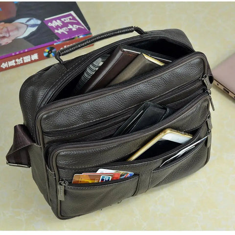 Genuine Leather Men Messenger Bag - Retro Crossbody Bag