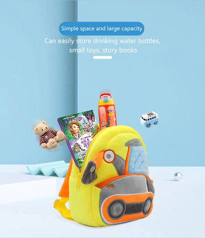 Children's School Bag, 16 Different Work Machine Backpacks, Plush Backpack, Top Selling Excavator Police Car Submarine Crane Backpack Models, Cute Design, Best Gift Idea for 1-4yo boys and girls