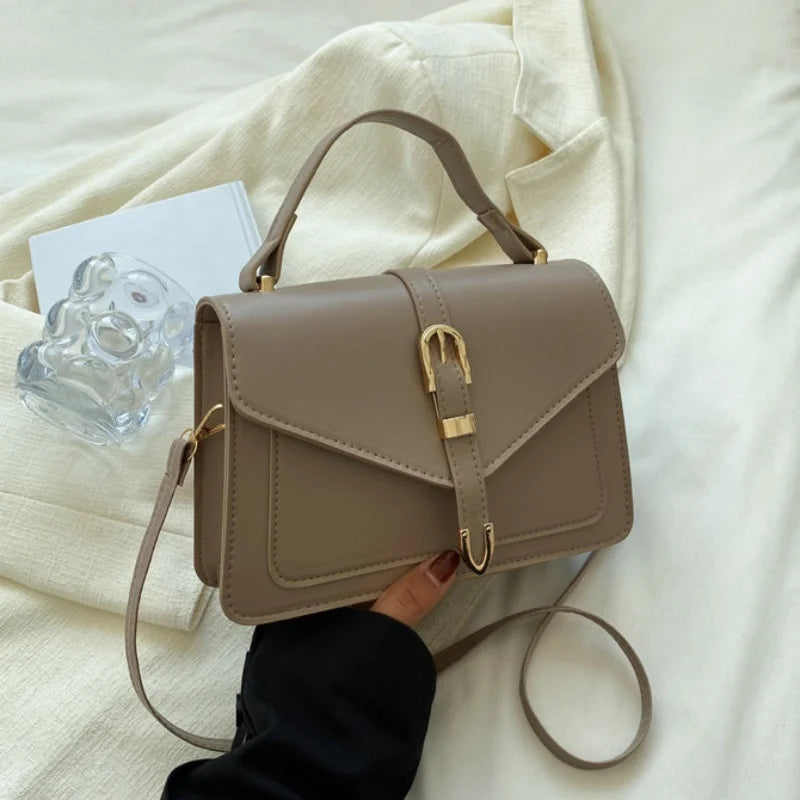 Crossbody Bag with Top Handle and Flap - Minimalist Design