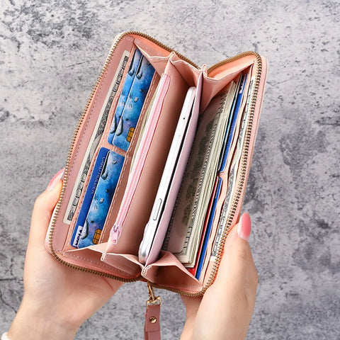 Women's Trendy Wallet with Long Tassel Contrasting Color Zipper Hand-Held Bag Large Capacity Wallet