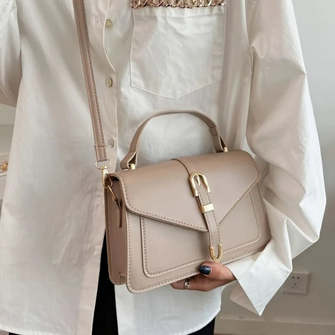 Crossbody Bag with Top Handle and Flap - Minimalist Design