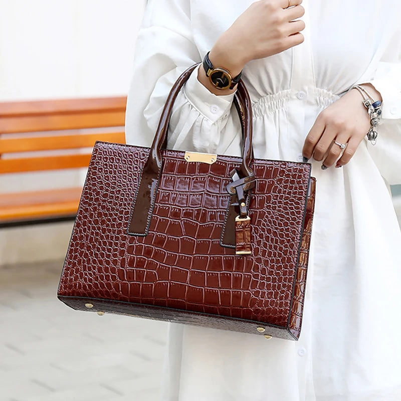 Women Handbag Crocodile Print, Top Selling Model, Designer Brand Look, Fashionable Tote Bag, Adjustable Strap, Ladies' Top Handle Handbag, Large Capacity Crossbody Bag, Work, Smart Casual and Travel Use, Perfect Gift Idea, Cell Phone Pocket