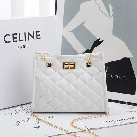 Ladies' Handbag with Chains - Diamond Lattice Underarm Bag