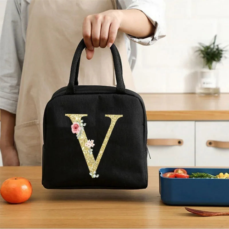 Student Lunch Bag - Letter Written Bento Bag, Teddy Bear, Oxford, Cloth Waterproof Material, Insulated Lunch Box Bag, Office Lunch Bag