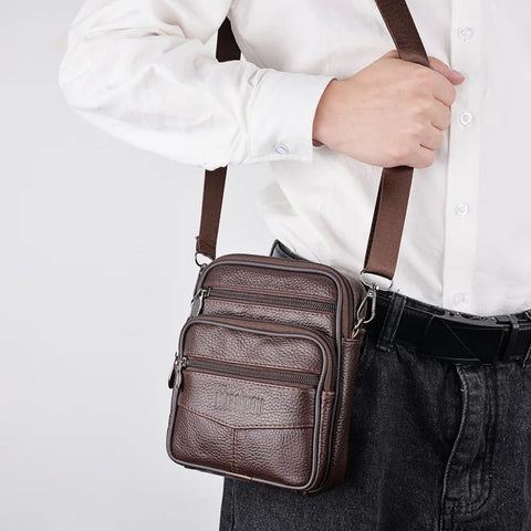 Men's Genuine Leather Crossbody Shoulder Bags High Quality Tote Fashion Business Man Messenger Bag Leather Bags Fanny Pack